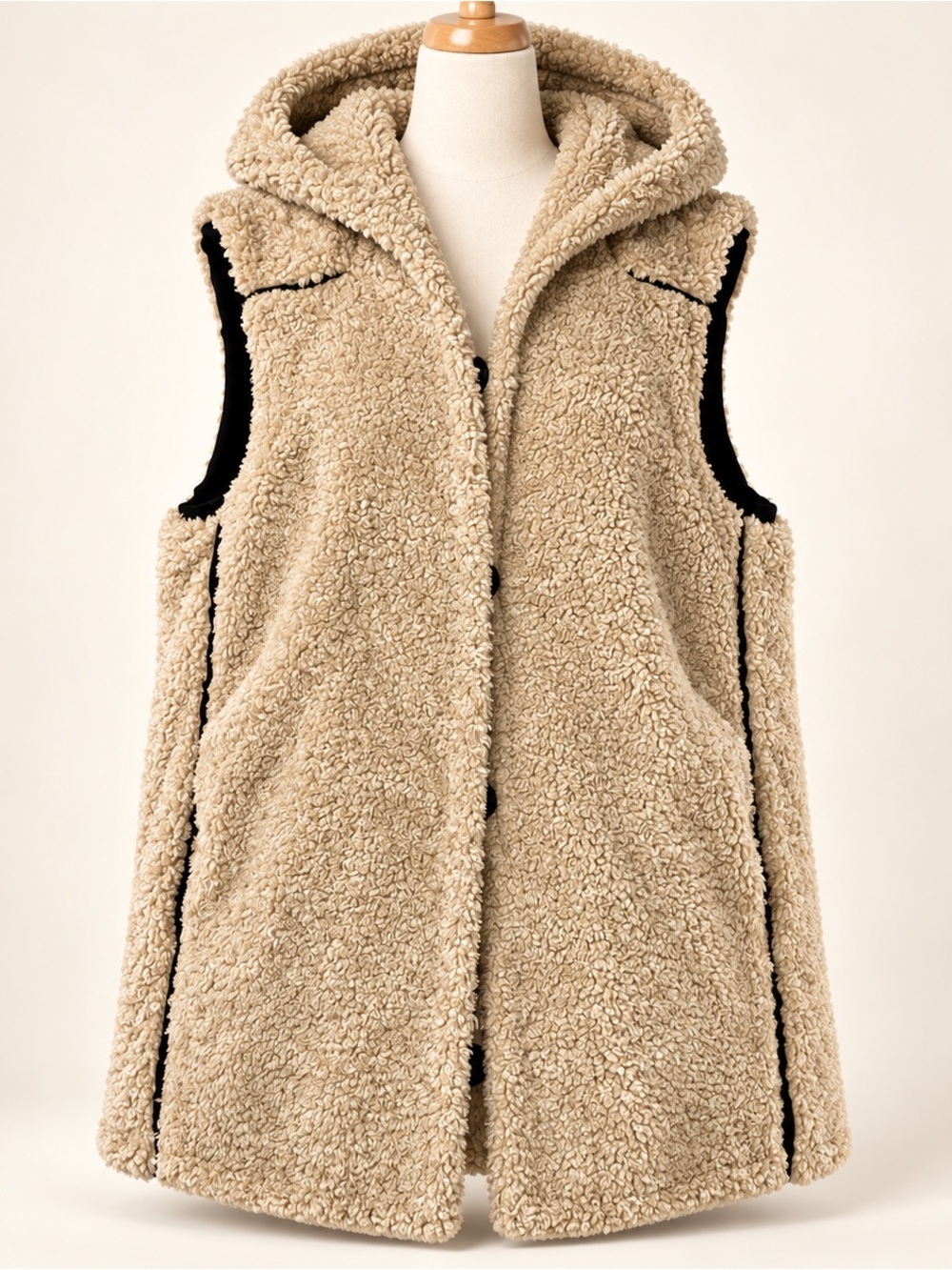 Tess Elliott Studio Beige Teddy Sherpa Hooded Vest Size M